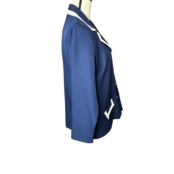 Nancy II Vintage Navy Blue White Pleated Skirt Suit Set Nautical Preppy 10P - Picture 5 of 14